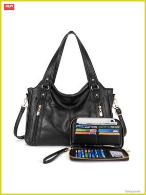 Faux Leather Hobo Shoulder Bag and Wallet Set 2pcs